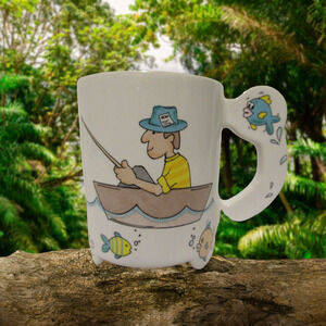 Fisher man Ceramic Coffee Tea Cup Mug Fathers Day Fisher Gift Man Fishing RARE!